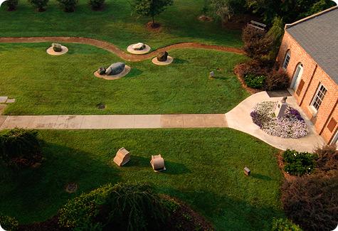 Aerial view of the meditative garden in front of the Little Chapel