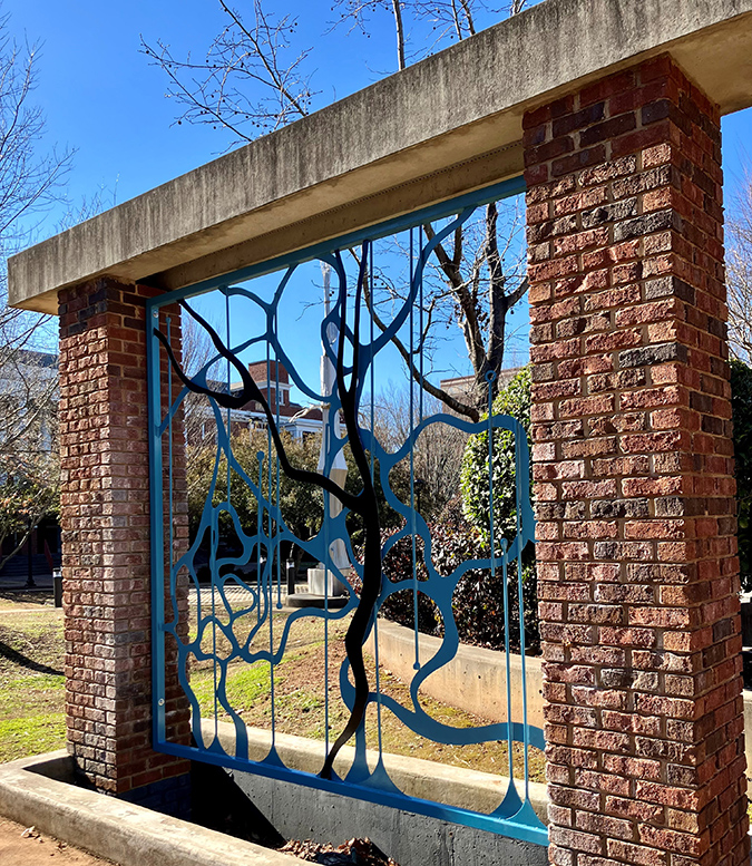 Water art installation in Hardin Family Garden