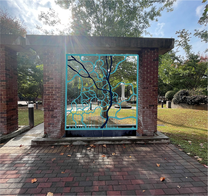 Water art installation in Hardin Family Garden