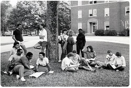 Historical photo of a group of students outside