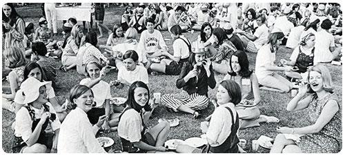 Historical photo of a group of students outside