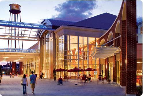 DiGiorgio Campus Center lit up at dusk