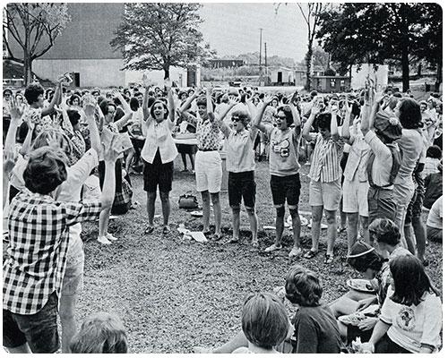 Historical photo of a group of students outside