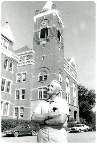 Walter Schrader in front of Tillman Hall
