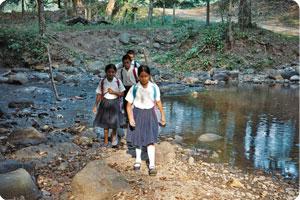Students crossing the river to attend the Winthrop School in Nicaragua 
