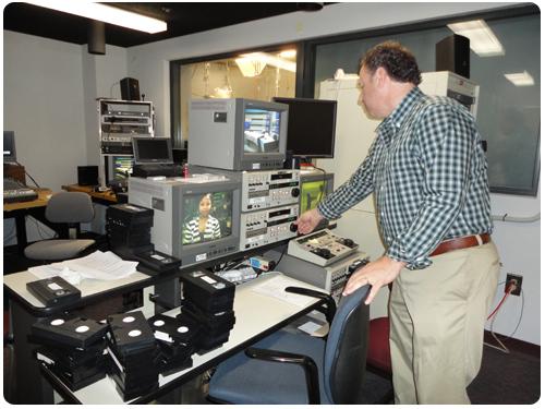 Professor Mark Nortz in the studio control room.