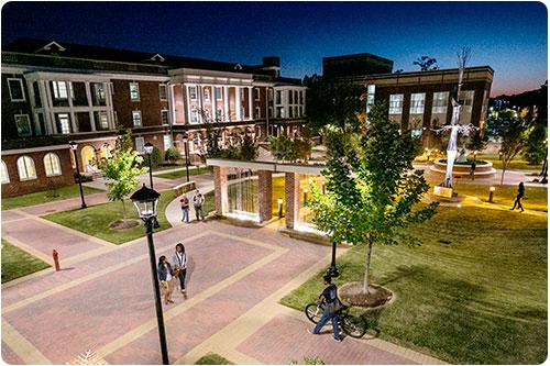 Nighttime view of Hardin Gardens