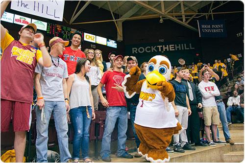 Big Stuff mascot and crowd at basketball game
