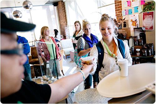 Student getting a drink at Starbucks
