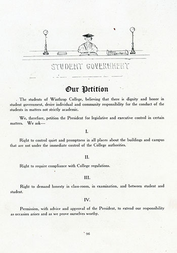 a copy of the student government association petition from the 1912 Tatler
