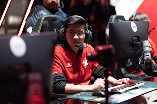 A Winthrop League of Legends Player at his computer during a tournament
