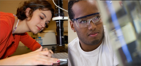 a collage of two students working on chemistry projects