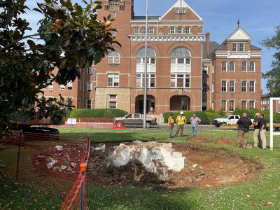 Progress photo of the fountain construction