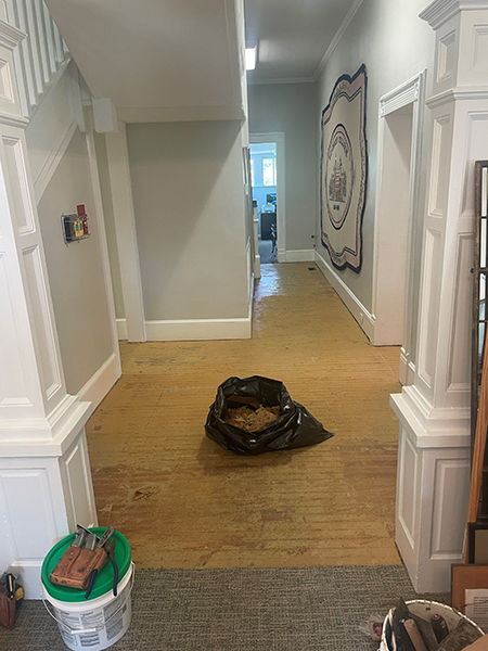 Progress photo of the Stewart House renovations