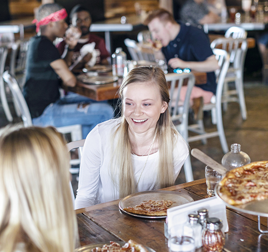 Students eating in a local restaurant