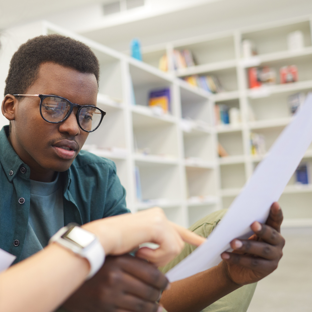 A student having their resume reviewed