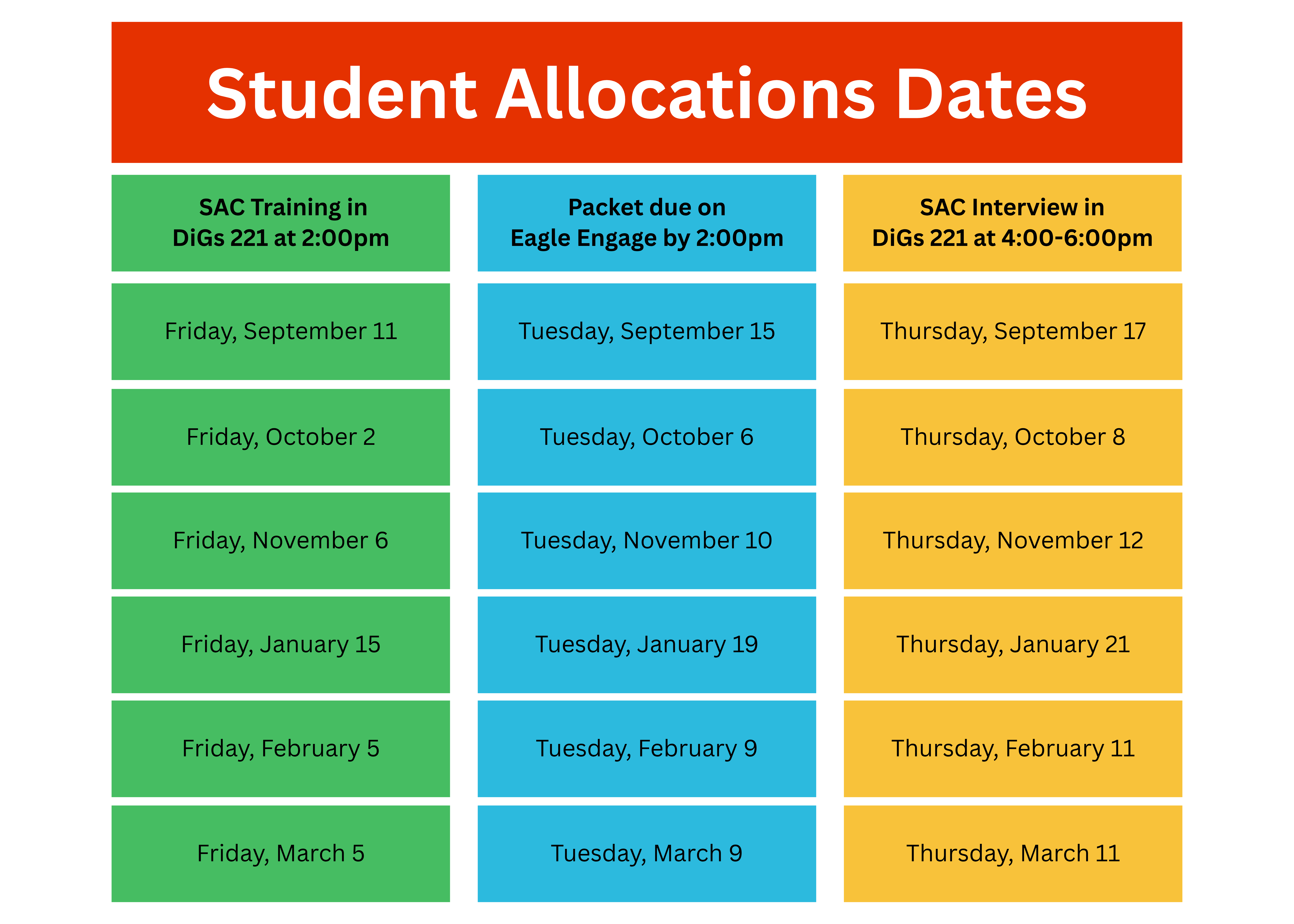 Student Allocations Training Dates 2026-2027 Training dates for student allocations