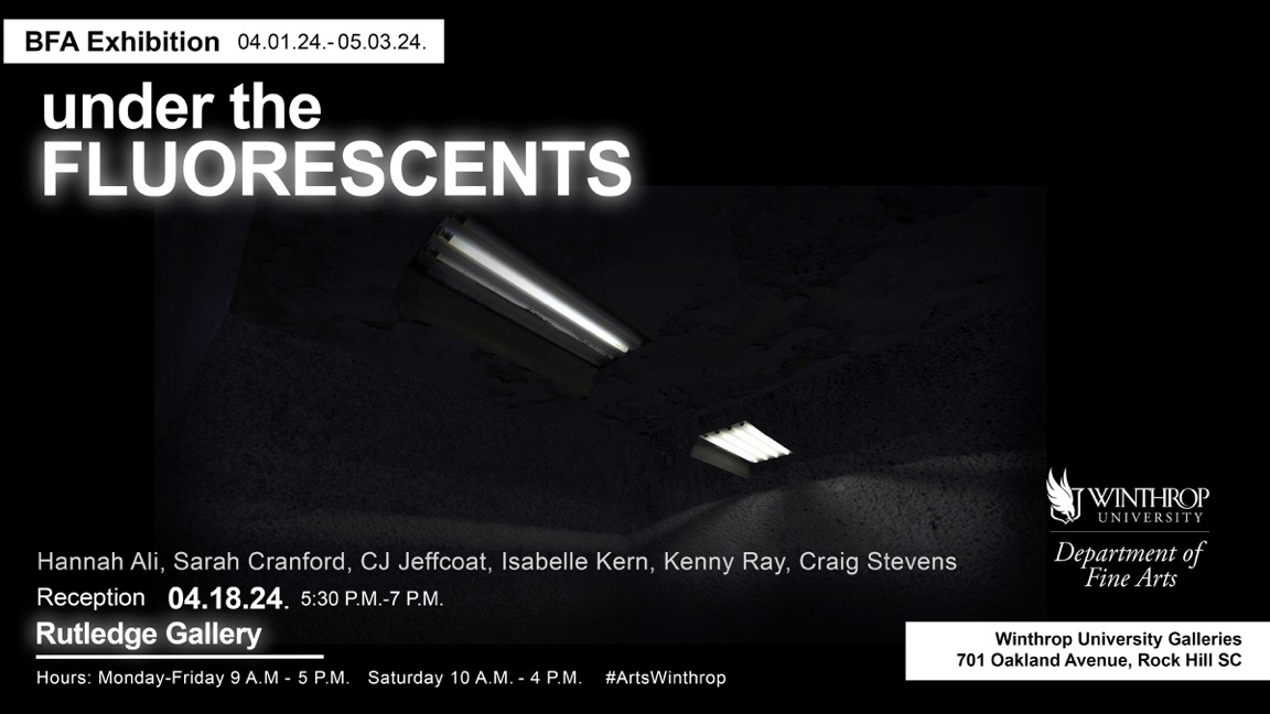 2024 B.F.A. Senior Exhibition, "under the FLUORESCENTS" graphic