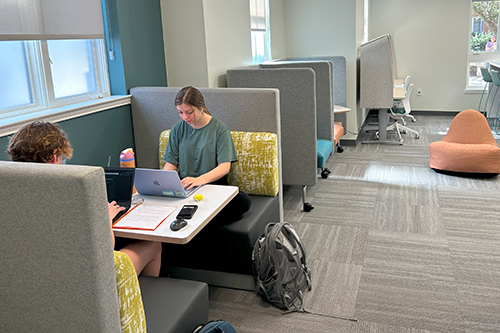 Two Students At Table With Laptop
