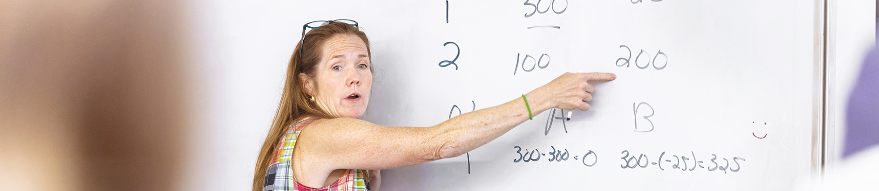 Professor at whiteboard in class