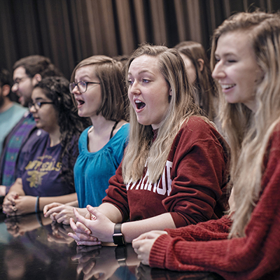 Students singing in a choir