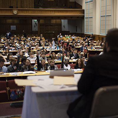 An image from the stage looking out at Tillman Auditorium during model un