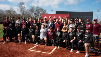 Baseball team, Winthrop and Founders officials at naming announcement. 
