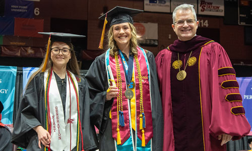 Kaylee Mills, from left, Lily Meisten and President Serna