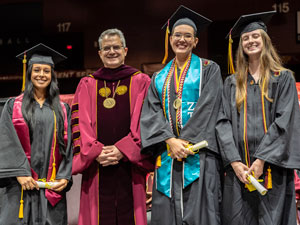 Vianna Rodriguez, from left, President Serna, Hannah Switzer, and Catherine Windham
