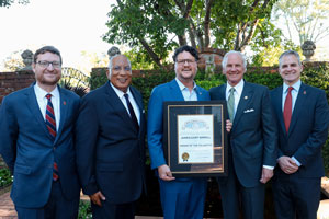 Justin Oates, Winthrop vp for finance, from left, Glenn McCall, Winthrop board chair, Gary Simrill, S.C. Governor Henry McMaster and Winthrop President Edward Serna