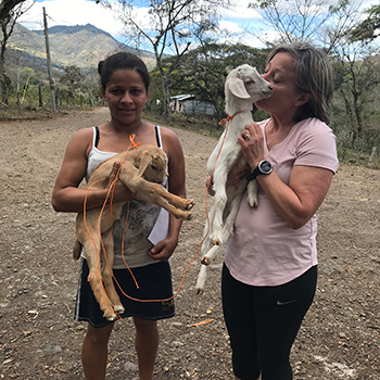 Ginger Williams, right, with Yolanda and her two goats
