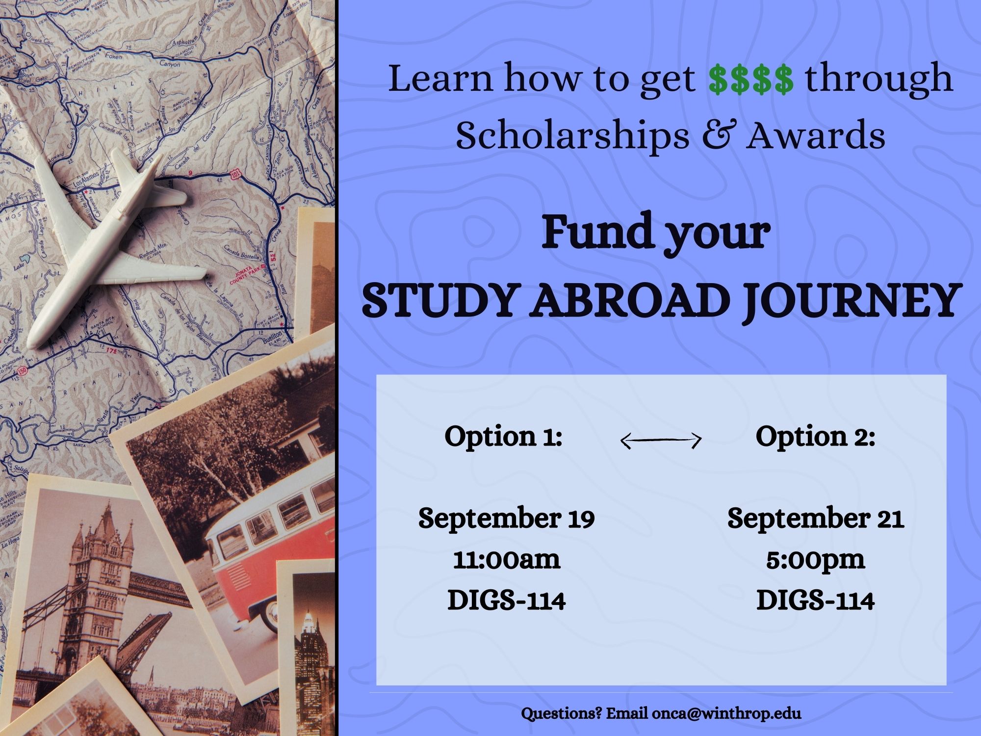 Fundy your study abroad journey graphic with dates and times