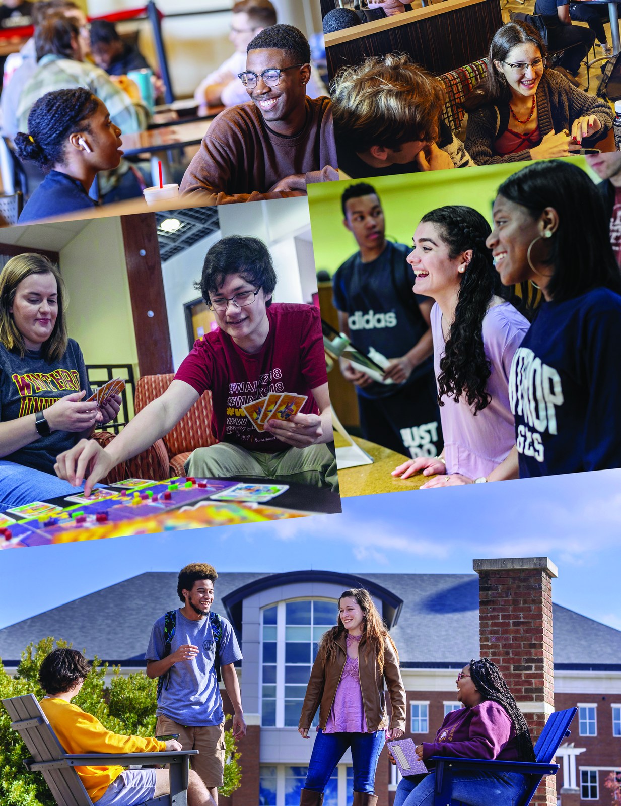 Collage of Winthrop students spending time together in residence life settings
