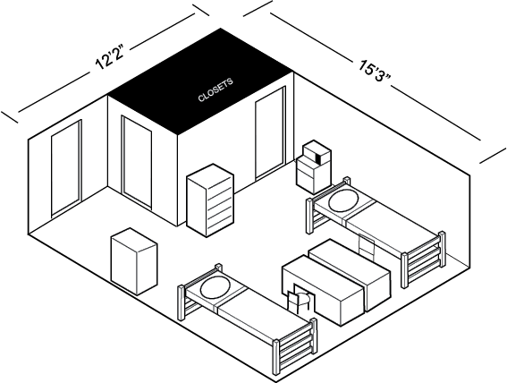 Illustrated floor plan for a Margaret Nance room