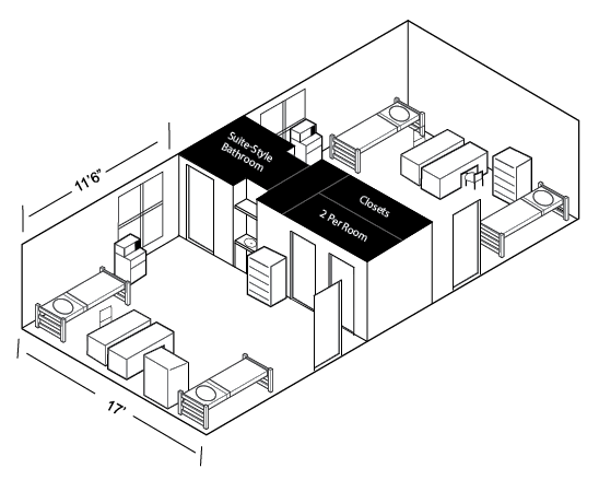 Illustrated floor plan for a Phelps suite