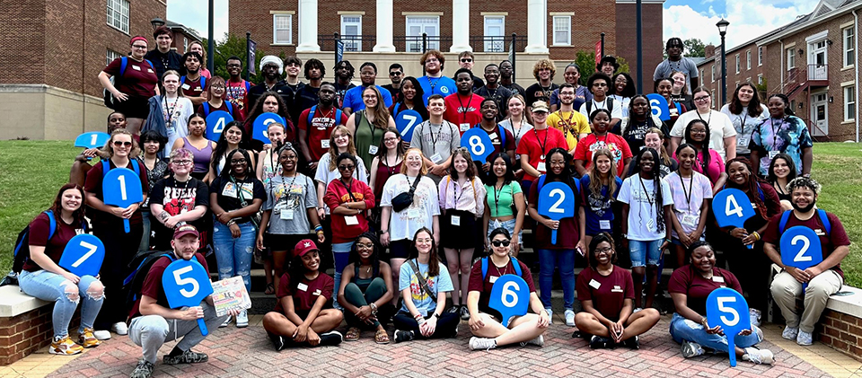 a group photo of TRiO students gathered outside on campus