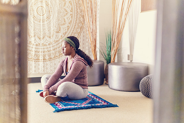 a student meditating