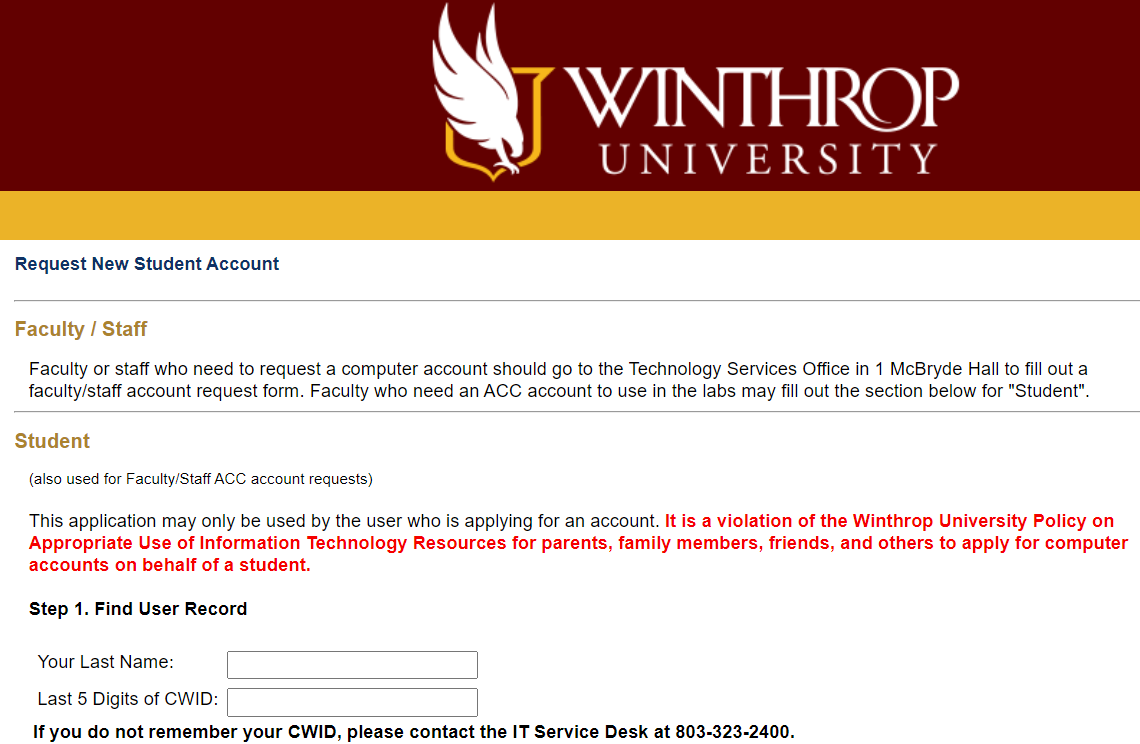 Request New Student Account