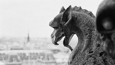 Black and white photo of a gargoyle
