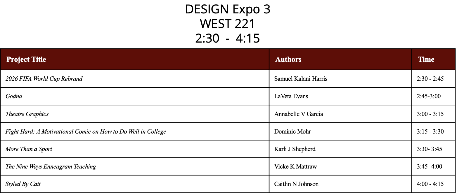 Design Expo 3 Schedule