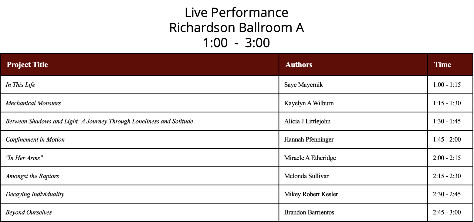 Live Performance Schedule